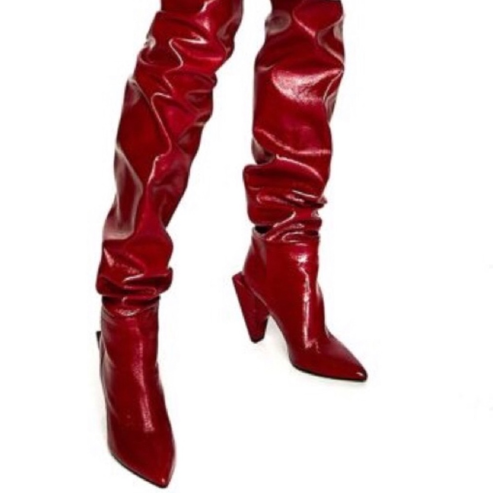 Red Leather “high shine” boots